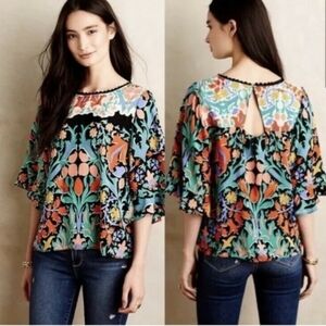 💘 MAEVE 100% SILK FOLKART KIMONO TOP